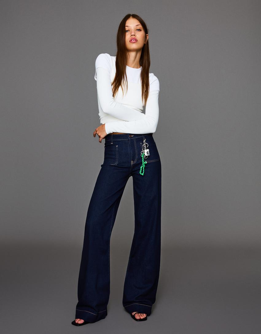Seamless Wide Leg Jeans With Pockets - Edel Essential
